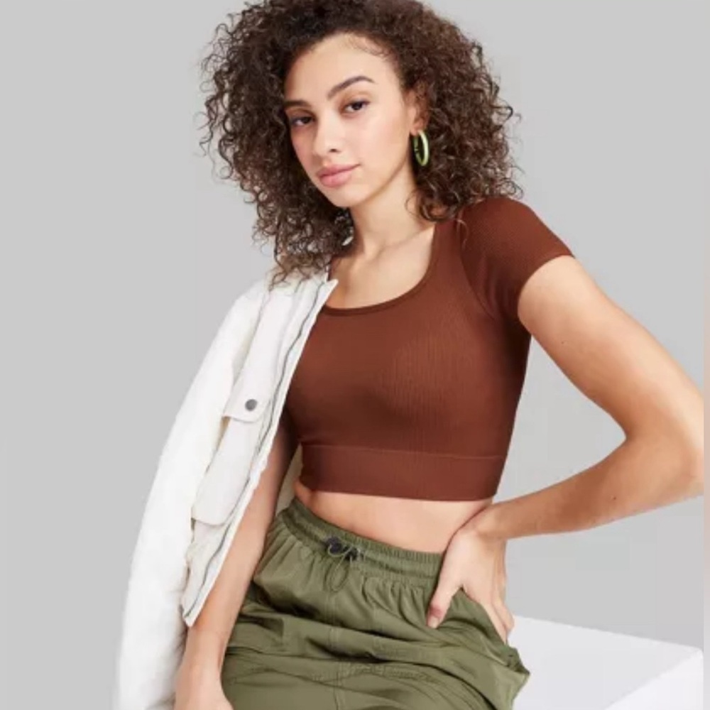 Brand New Women's Short Sleeve Square Neck Fitted Seamless T-Shirt - Wild Fable
